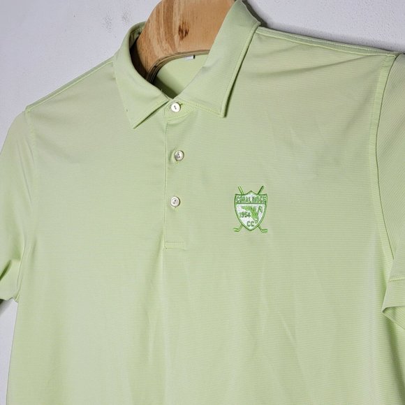 Peter Millar Summer Comfort Large Neon Green / White Striped Golf Polo Shirt‎ - Picture 3 of 5